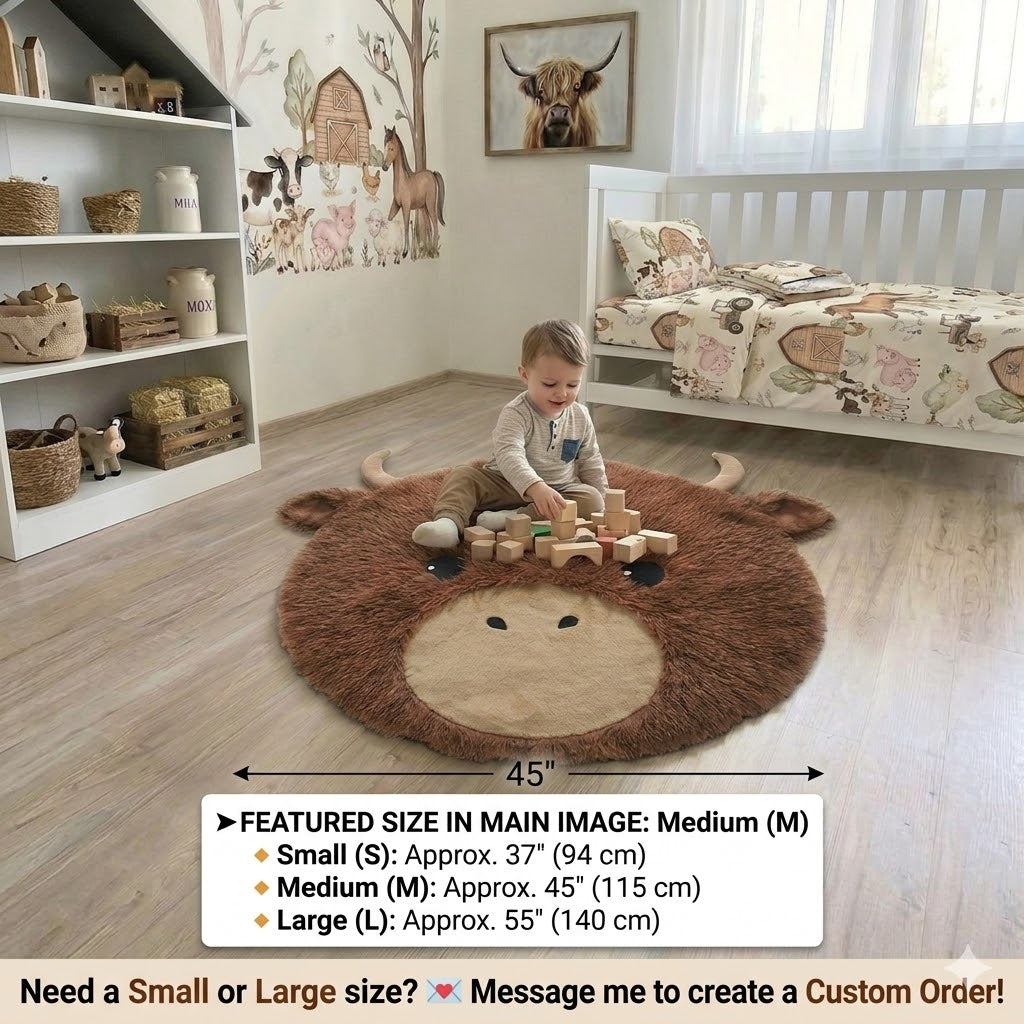 Highland Cow Farmhouse Nursery Rug - DECORLINA