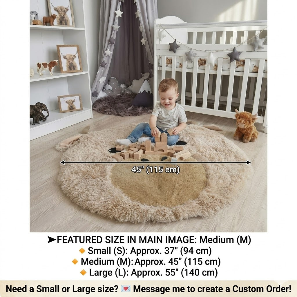 Highland Cow Nursery Rug Beige - DECORLINA