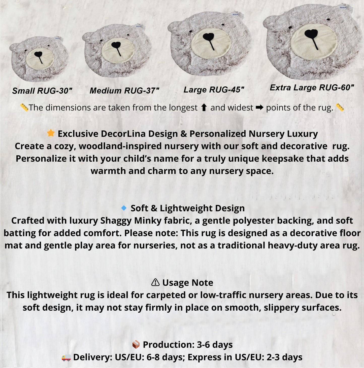 Personalized Fluffy Bear Rug: Woodland Nursery Baby Decor
