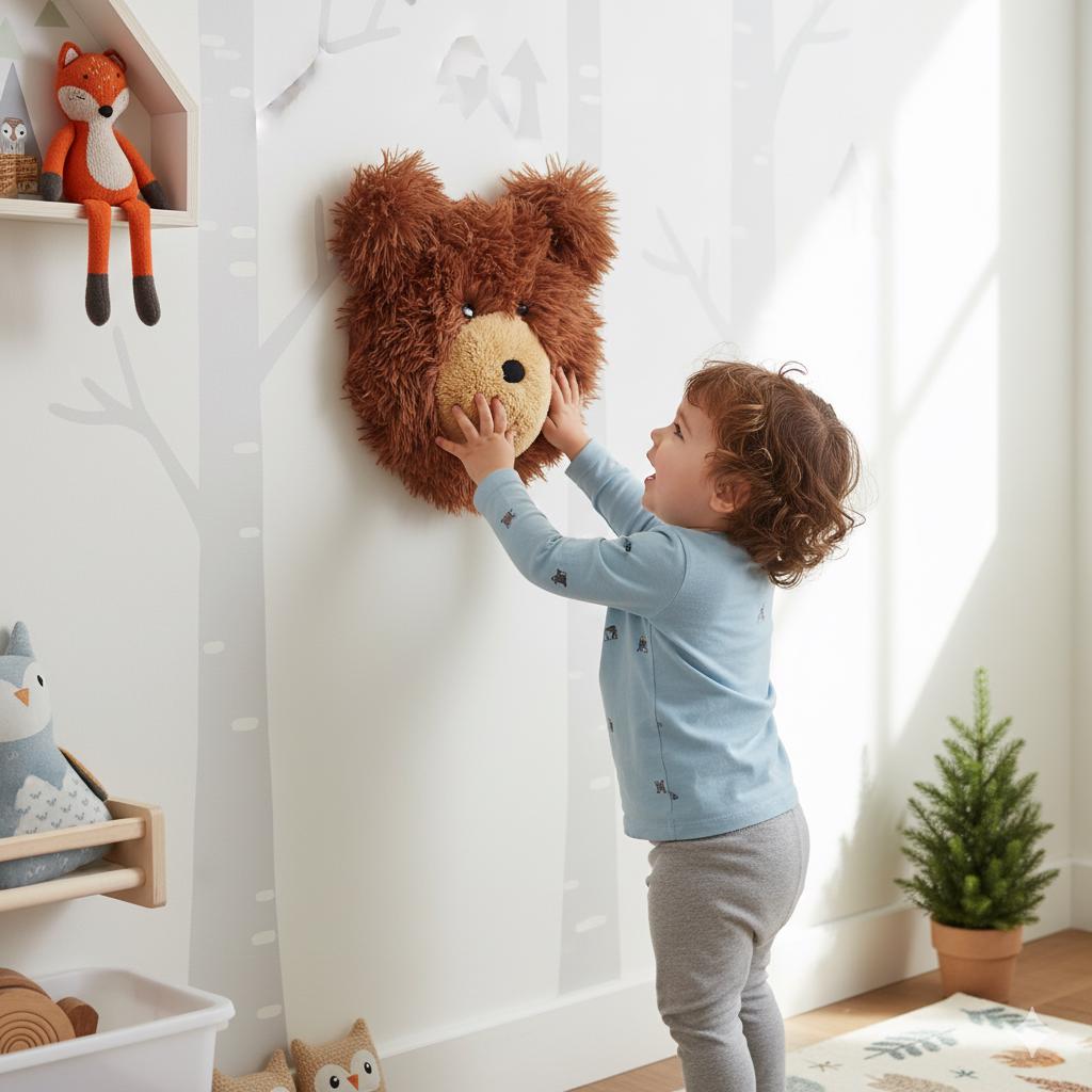 Faux Bear Head Wall Decor - Woodland Nursery Plush Animal