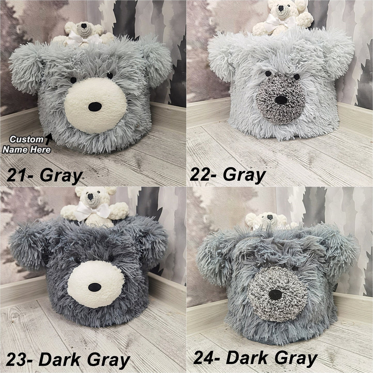 Custom Bear Toy Storage Basket: Minky Woodland Nursery Decor