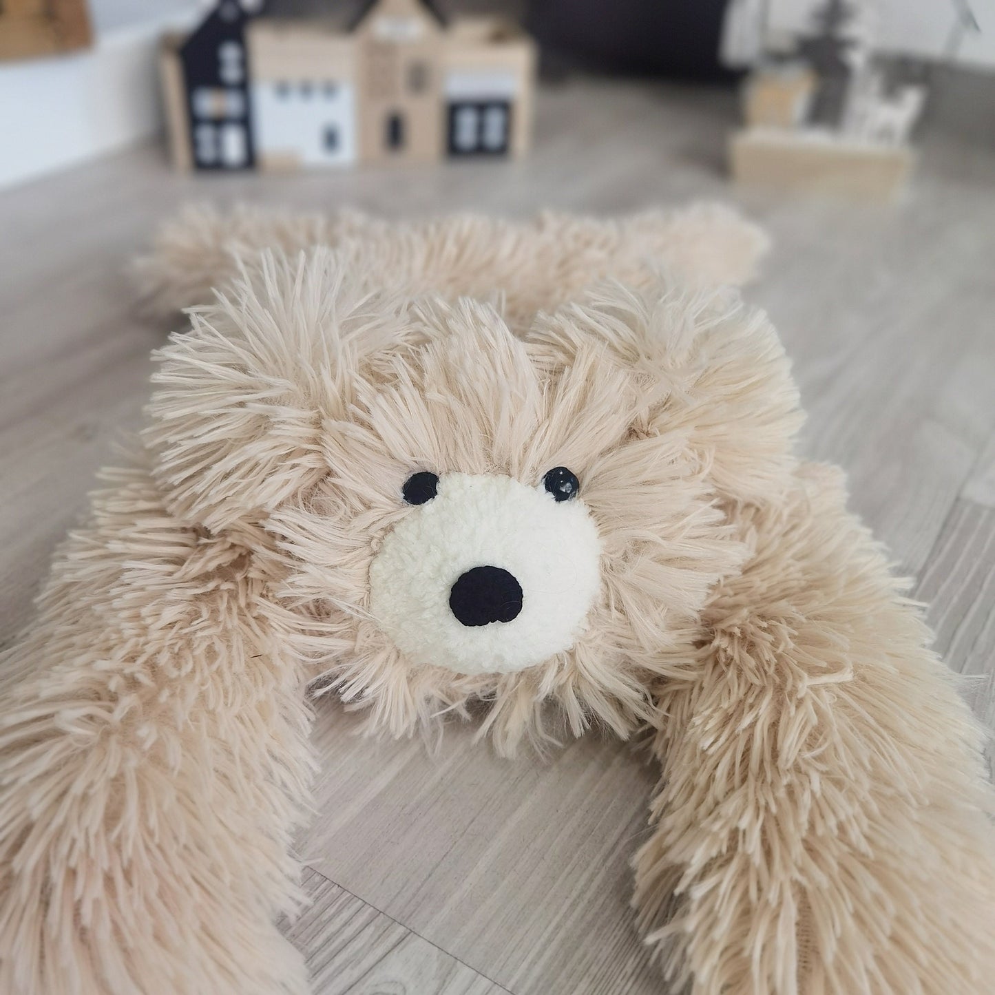 Personalized Beige Bear Rug: Shaggy Minky Nursery Decor