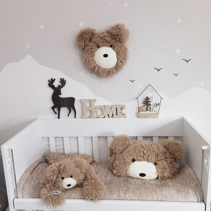 Personalized Fluffy Bear Rug: Taupe Woodland Nursery Decor