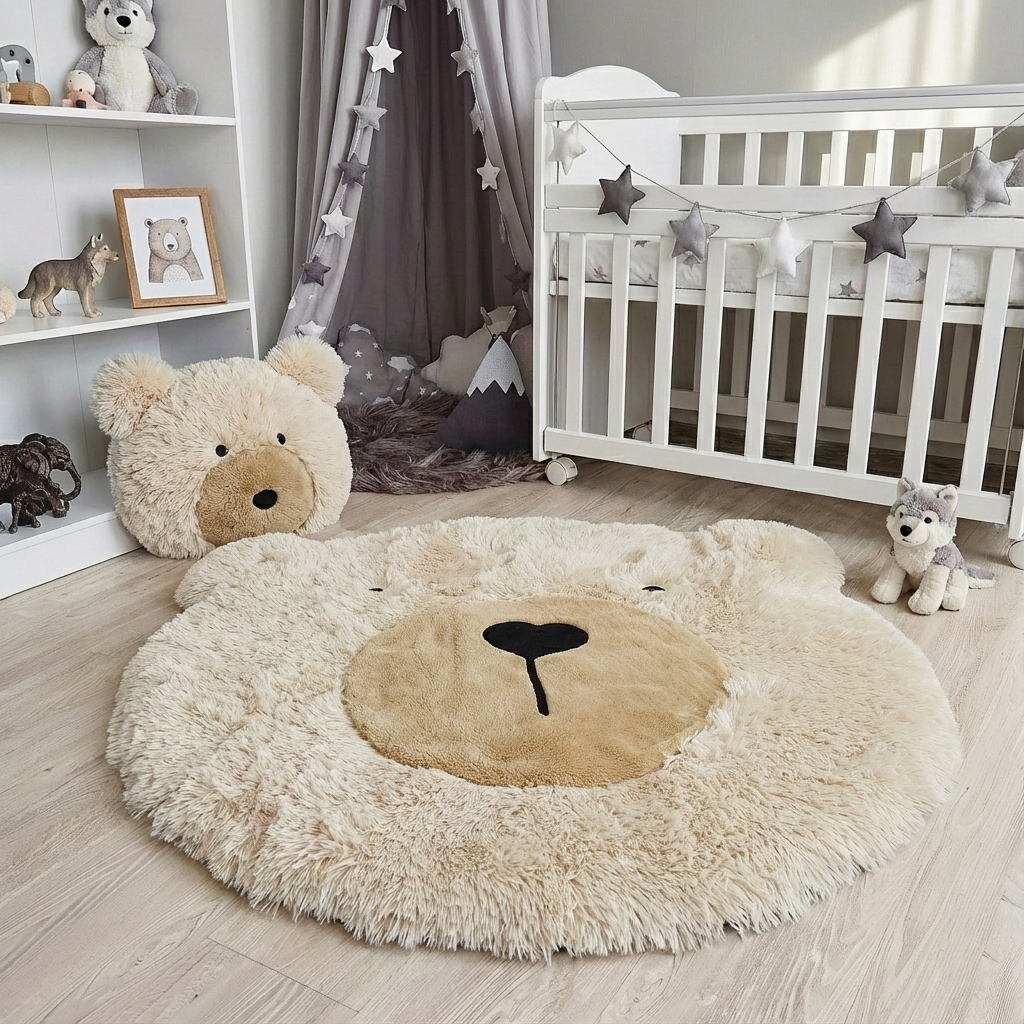 Personalized Bear Pillow: Shaggy Minky Woodland Nursery Decor