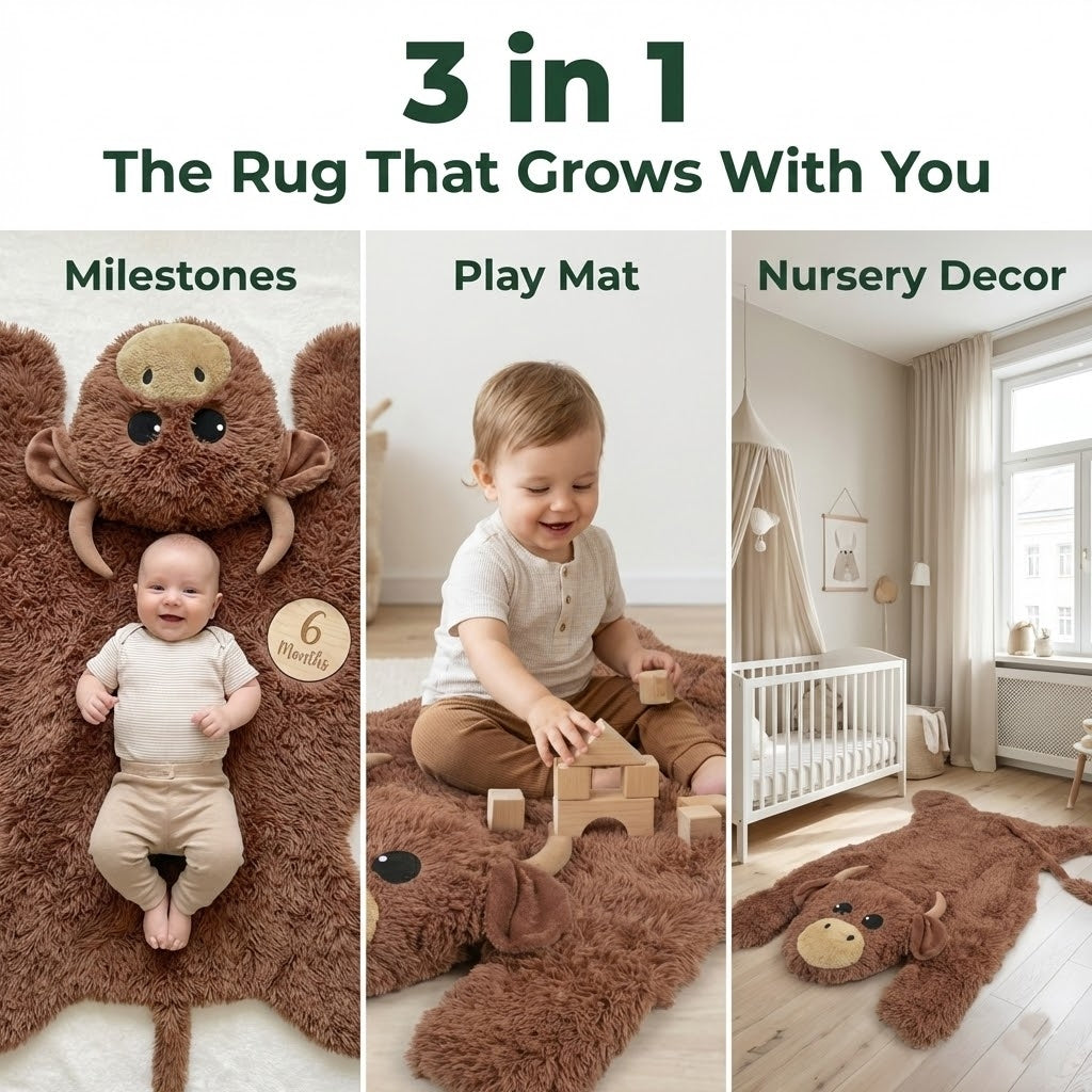 Highland Cow Farmhouse Nursery Rug - DECORLINA