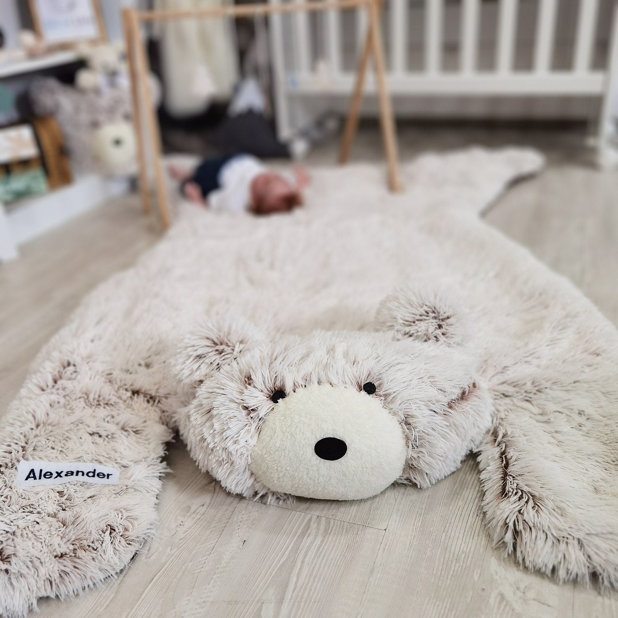 Personalized Fluffy Bear Rug: Frosted Cocoa Nursery Decor
