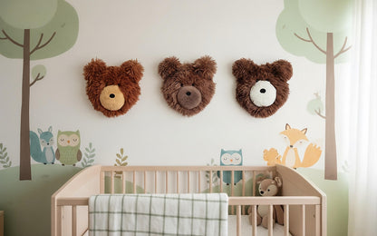 Faux Bear Head Wall Decor - Woodland Nursery Plush Animal