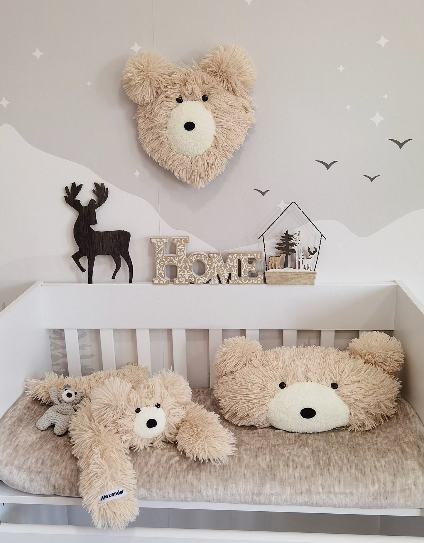 Personalized Beige Bear Rug: Shaggy Minky Nursery Decor