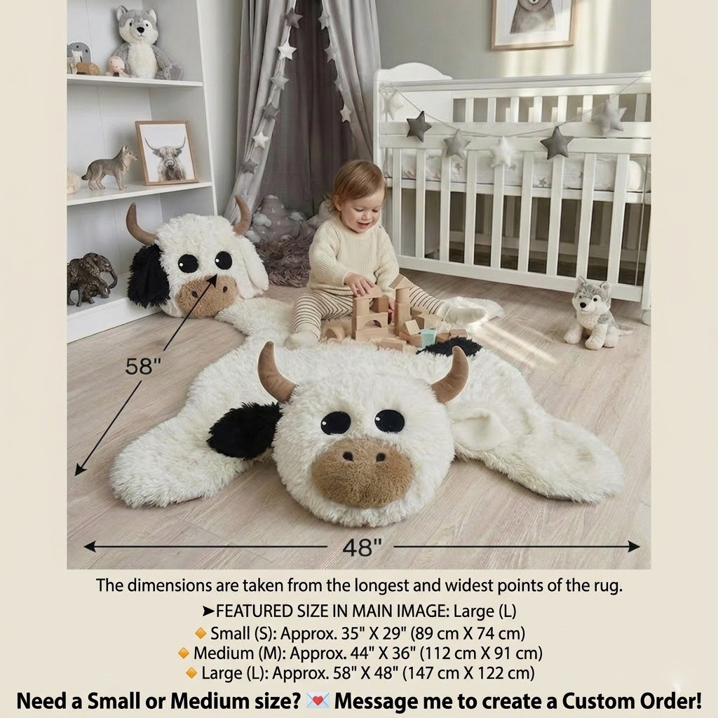 White Highland Cow Rug Plush Farm