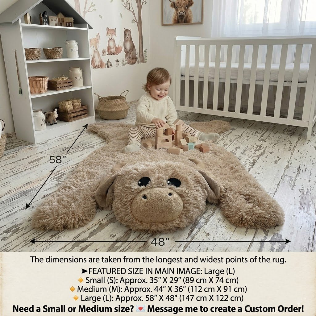 Highland Cow Farmhouse Nursery Rug - DECORLINA